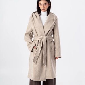 Hooded Zara Belted Coat in Cream